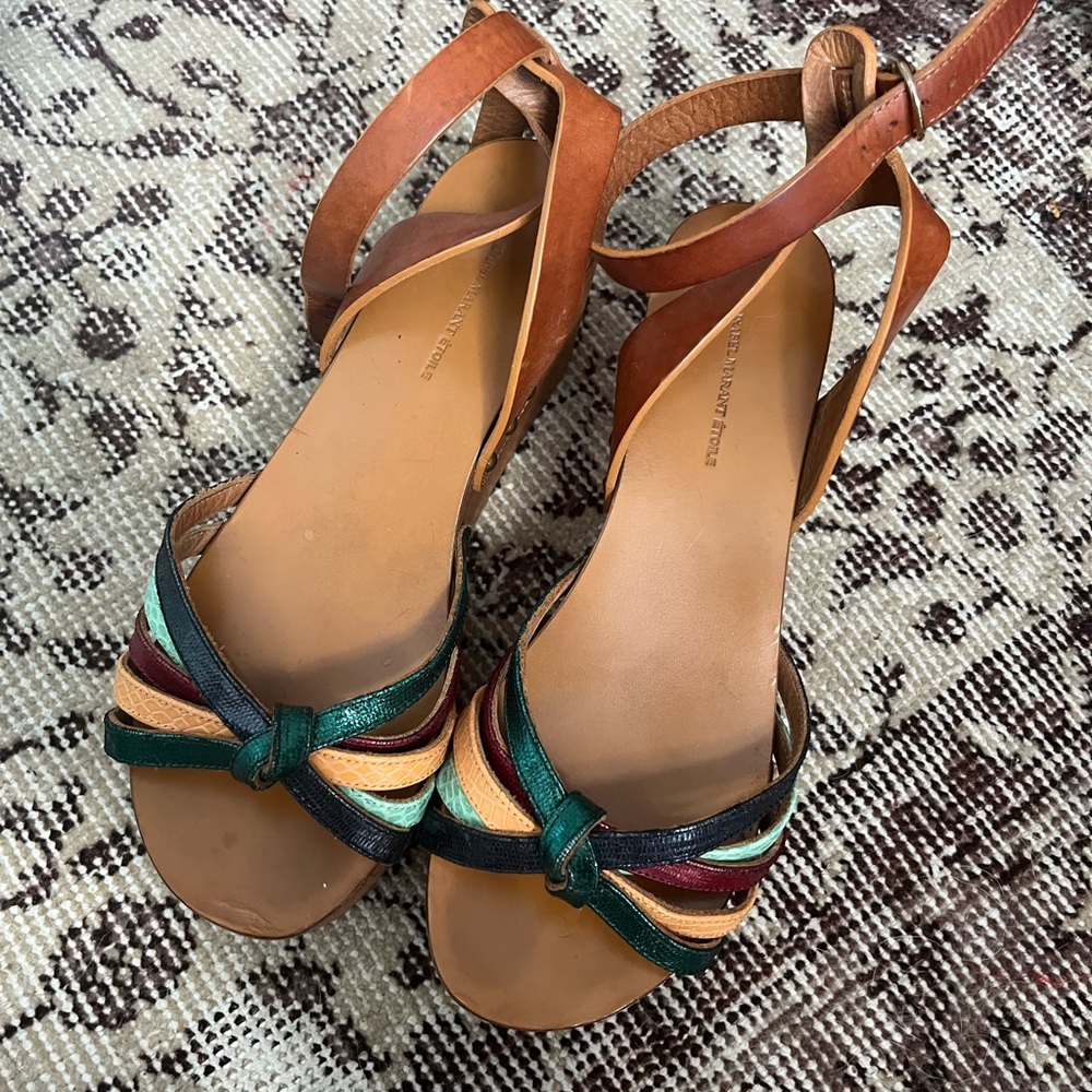 Isabel Marant Étoile Leather and Wooden Platform Sandals size 37